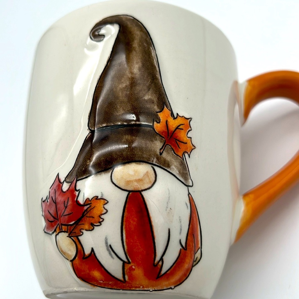 Gnome Autumn Fall Leaf Mug with Orange Handle - Picture 2 of 10
